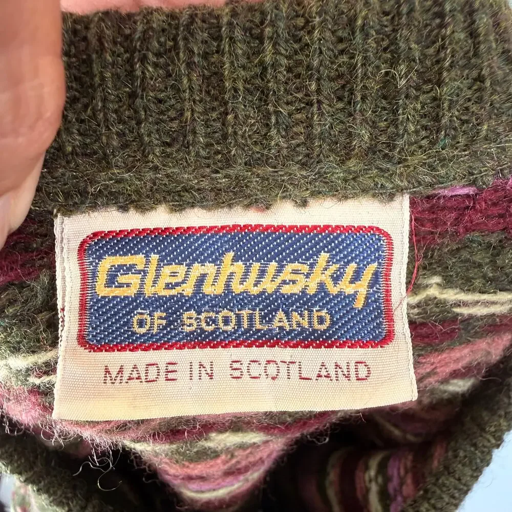 Vintage Glenhusky of Scotland Crew Neck Pull Over Sweater Fair Isle Nordic Wool